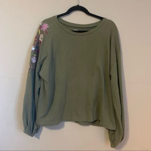 a.n.a Green Sweater with Embroidered Detail on Sleeves - Size XL